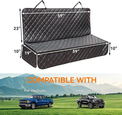 Dog Truck Seat Cover for Back Seat,Waterproof Back Seat Cover for Truck,Heavy-Duty Scratchproof Pu Leather Bench Seat Covers for Trucks Ford F-Series/Chevrolet Silverado/Ram/Jeeps