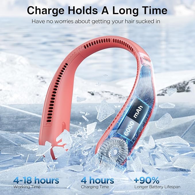 Hotsales Neck Fan, Hands Free Bladeless Neck Fans Portable Rechargeable, 6000 mAh Battery Operated Wearable Personal Fan, Cooling Neck Fan, 3 Speeds, USB Fan Gifts for Men, Women, Travel, Outdoor