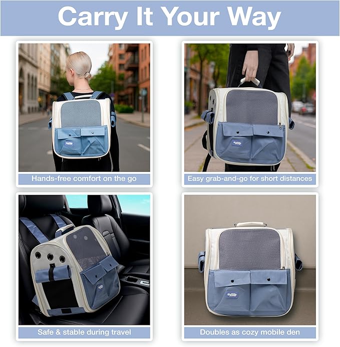Durable Blue Cat Carrier Backpack – Ventilated & Soft Pet Travel Bag – Ideal for Medium Small Dog Puppy Kitten up to 22 LBS – Airline & TSA Approved