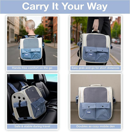 Durable Blue Cat Carrier Backpack – Ventilated & Soft Pet Travel Bag – Ideal for Medium Small Dog Puppy Kitten up to 22 LBS – Airline & TSA Approved