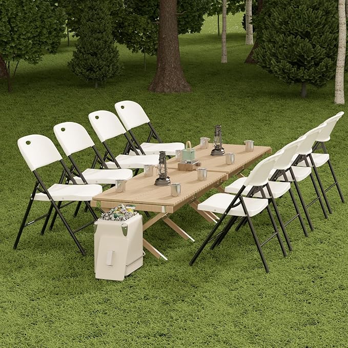 Nazhura 350 Weight Limit Heavy Duty Plastic Folding Chair with Reinfoced Steel Frame for Indoor and Outdoor, Wedding, Party, Restaurant, Meeting Room, Patio and Garden (White, 4 Pack)