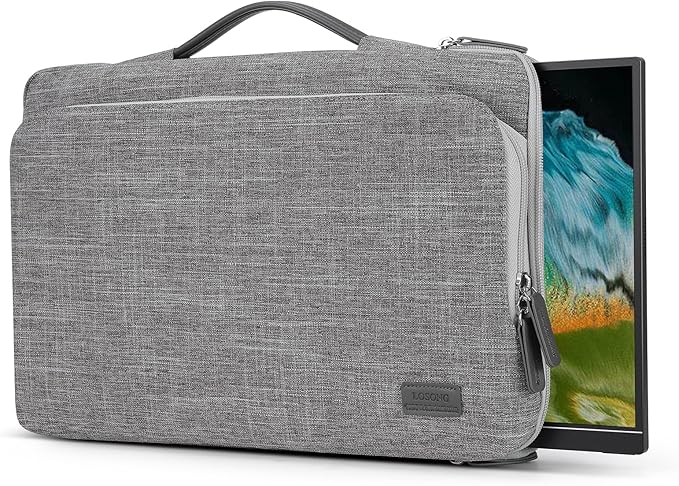 16.1/15.6 Inch Portable Monitor Case, 15.6 inch Laptop Protective Carrying Cover with PU Handle, Large Accessory Pocket and Water Resistant for Travel Monitor Bag Display Screen Sleeve, Gray