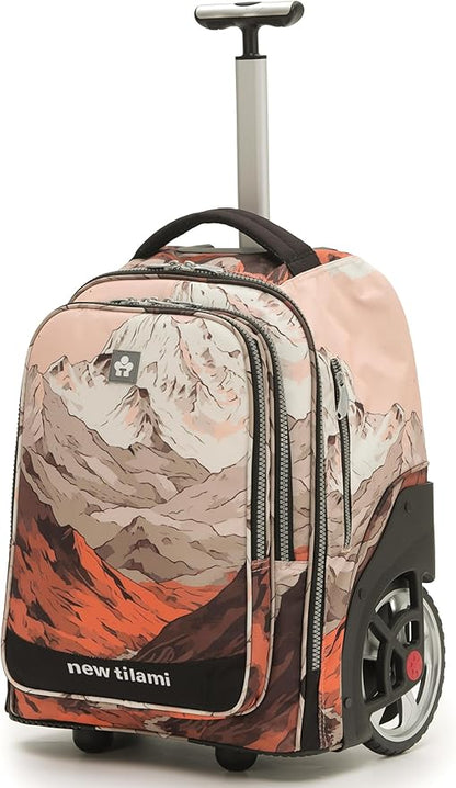 NEW TILAMI 20" Rolling Backpack for Teens Adults, Climbing Stairs Waterproof Backpack with Wheels for School Business Trave Camping with Laptop Compartment, Fit 17 Inch Laptop, Khaki Mountain