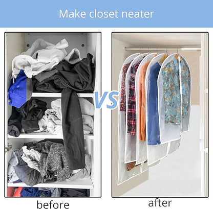 Clear Garment Bag Suit Bags for Closet Storage, Vinyl Garment Bags for Hanging Clothes, Short Hanging Bags Coat Covers for Closet with Zipper - 24'' X 32''/6 Pack