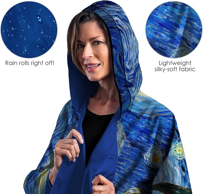 RainCaper van Gogh Starry Night Womens Rain Cape Poncho with Hood Reversible