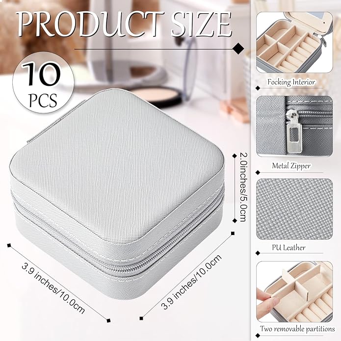 10 Pcs Travel Jewelry Case Bridesmaid Gift Boxes Jewelry Travel Organizer With Mirror Small Jewelry Box Mini Storage Organizer Box for Women Girls Earrings Rings Necklaces