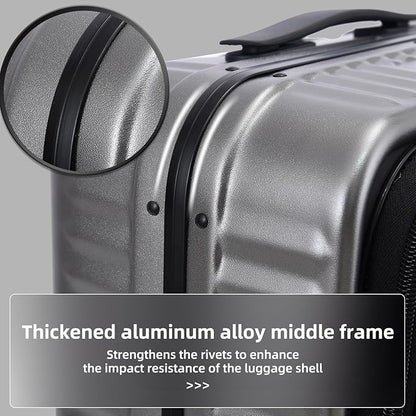 29 Inch Aluminum Checked Luggage with Side Opening Zipper, 40 * 37 * 77cm, 113L, Lightweight Hardshell ABS+PC Suitcase with TSA Lock, 360° Universal Wheels, Dark Gray