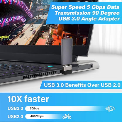 90 Degree USB 3.0 Adapter 4 Pack, (Up and Down) Right Angle USB Type-A Male to Female USB L Shape On The Go (OTG) Connector Extender Support Charge & Data Sync (5Gbps) for PC, Laptop, Mouse, Keyboard