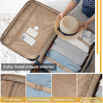 LARVENDER Luggage Sets 4 Piece, Softside Carry On Luggage Suitcase Set with 360° Spinner Wheels for Women Men(32/28/24/20) Navy Blue