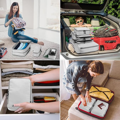 8 Set Compression Packing Cubes for Travel, Waterproof Luggage Organizers, Suitcase Organizer Set for Carry-On & Checked Baggage, Travel Accessories for Men & Women