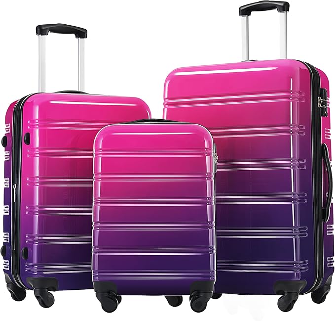 Hardshell Luggage Sets 3 Piece Gradient Color Expandable Suitcase with Spinner Wheels and TSA Lock