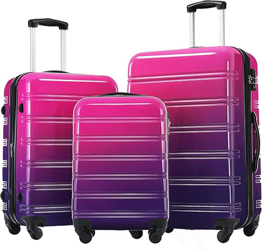 Hardshell Luggage Sets 3 Piece Gradient Color Expandable Suitcase with Spinner Wheels and TSA Lock