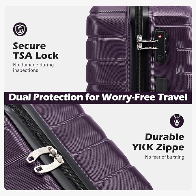 Coolife 20-Inch Small Carry on Hardside PC+ABS Spinner TSA Lock Telescopic Luggage Handle（20in-purple）