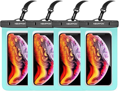 4 Pack 8.5“ Waterproof Cell Phone Pouch - Underwater Dry Bag Case Lanyard - Water Proof Clear Holder Protector for iPhone 16 15 14 Pro Max Plus Samsung Galaxy S25 S24 Ultra Note for Beach Swimming