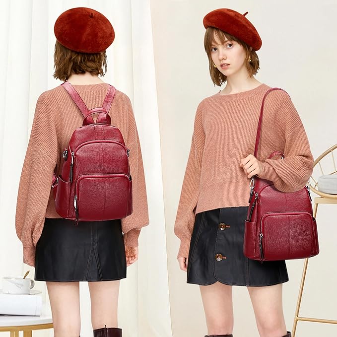 ALTOSY Soft Leather Backpack Purse For Women -theft Backpacks Versatile Shoulder Bag（S81 Red Wine）