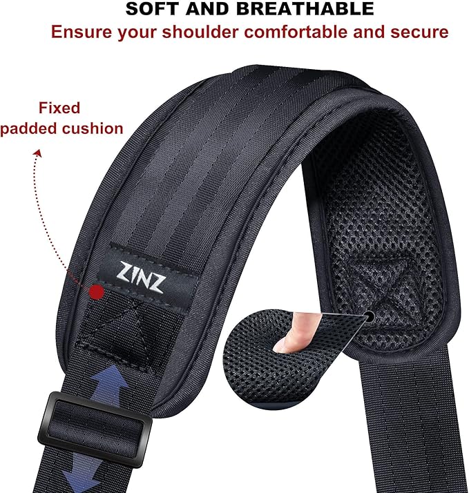 ZINZ 60" Universal Bag Strap with Ultra-thick Fixed Breathable Pad, Adjustable Heavy-duty Shoulder Strap for Laptop, Crossbody, Luggage, Gym, Camera Bag and More - D01G01