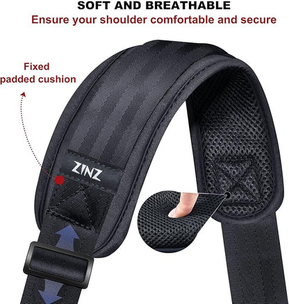 ZINZ 60" Universal Bag Strap with Ultra-thick Fixed Breathable Pad, Adjustable Heavy-duty Shoulder Strap for Laptop, Crossbody, Luggage, Gym, Camera Bag and More - D01G01