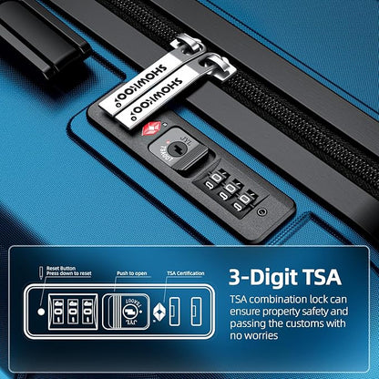 SHOWKOO Luggage Sets Expandable PC+ABS Durable Suitcase Sets Double Wheels TSA Lock Sea Blue 3PCS