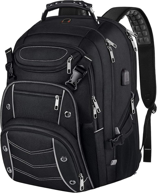 VECKUSON 18.4 Laptop Backpack for unisex, 60L Extra Large Gaming Laptops Back Bag with USB Charger Port,TSA Friendly Flight Approved and RFID Anti-Theft Pocket Heavy-duty Pack,21.3*15.7*11.8inch Grey