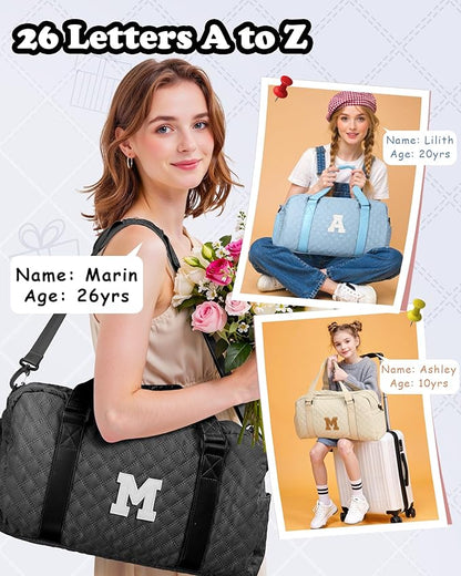 Initial Travel Duffle Bag Women Girls Gift: Personalized Weekender bags, Dance Cheer bag Sports for Girl, Kid Gymnastics Bags, Birthday Gifts for Women Girls Kids Teens Mom Teacher