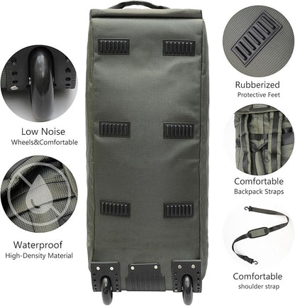 80L Rolling Duffle Bag with Wheels - Heavy-Duty 33.5" Foldable Duffel, Water-Resistant Wheeled Luggage with Shoulder Straps for Camping, Gym, Airplane(Green)