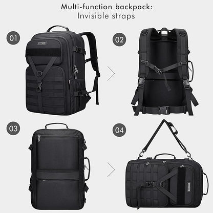 WITZMAN Carry On Travel Backpack for Men Large Convertible 45L Fit 17 Inch Laptop Backpack 3 in 1 Bag for Airline Approved(B688 Black)