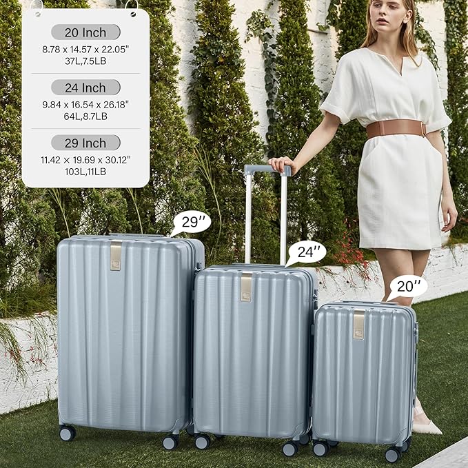 Hanke Hardshell Luggage Sets 2 Piece Extra Large Suitcases with Lock,28 Inch Luggage with Spinner Wheels, Travel Suitcase for Women Men 20 29Inch,Grey