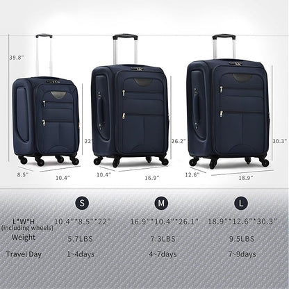 Merax Softside Luggage Set, Travel Suitcase Expandable Lightweight, 3 Piece Luggage Sets with Spinner Wheels 22" 26" 30" Suitcase with TSA Lock (Deep Blue)