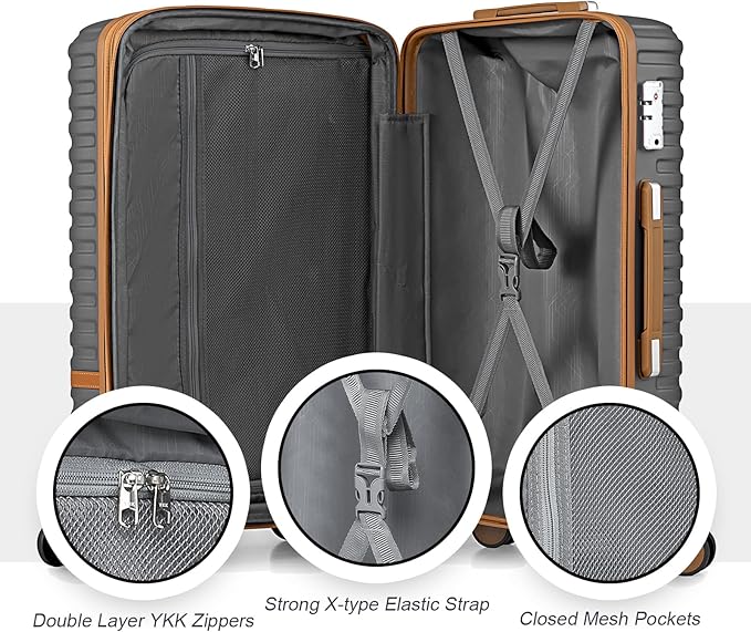Joyway Carry On Luggage 20 Inch Expandable Suitcase with Spinner Wheel, 3 Piece Hard Shell Luggage Set with TSA Lock(Grey)