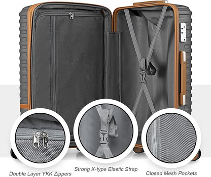Joyway Carry On Luggage 20 Inch Expandable Suitcase with Spinner Wheel, 3 Piece Hard Shell Luggage Set with TSA Lock(Grey)