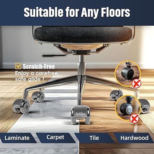 Office Chair Wheels Replacement, 2.5 Inch Universal Casters for Hardwood Floors & Carpet, Heavy Duty, Quiet, Scratch-Free, Fits Most Chairs, Easy Install, Set of 5.Dark Grey