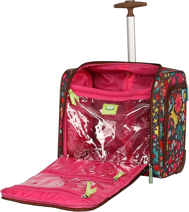 Lily Bloom Designer 15 Inch Carry On - Weekender Overnight Business Travel Luggage - Lightweight 2- Rolling Wheels Suitcase - Under Seat Rolling Bag for Women (Playful Garden Gray)