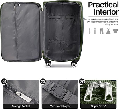 32'' Large Softside Suitcase,Expandable 15% Luggage,with Double Spinner Wheels and LOCK,Lightweight Travel Suitcase for Men/Women（Green-Grey,32in）