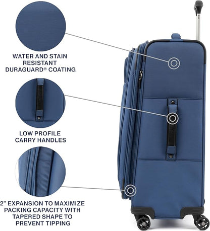 Travelpro Tourlite Softside 25" Expandable Luggage with 4 Spinner Wheels, Lightweight Suitcase, Checked Medium, Blue