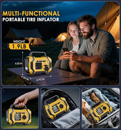Tire Inflator Portable Air Compressor, 6X Fast 150PSI Air Pump for Car Tires, Cordless Car Motorcycle Balls Bike Pump, Tire Inflator Pressure Gauge, 12V Auto Shut-off Tire Pump, LED Display＆Light