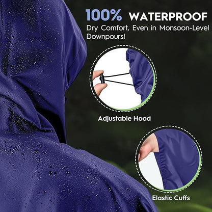 Bruvoalon 3-in-1 Rain Poncho with 1/4 Zip & Chest Pocket, Waterproof, Sunshade, Ground Mat for Adults & Youth Emergency