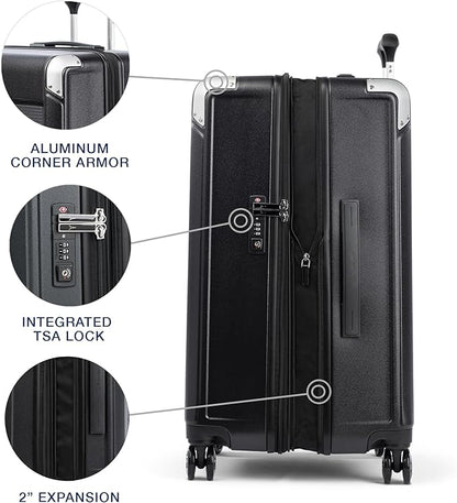 Travelpro Platinum Elite Hardside Expandable Checked Luggage, 8 Wheel Spinner, TSA Lock, Hard Shell Polycarbonate Suitcase, Shadow Black, Checked Medium 25-Inch