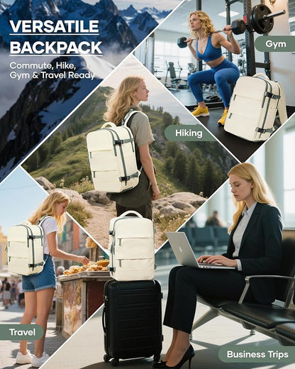 wepadre Vacuum Backpack Travel with Pump Travel Backpack with Vacuum System Easy Vac Pack Backpacks Vacpack Compression Backpacks Mochila de Viaje Compresion al Vacio Beige with green
