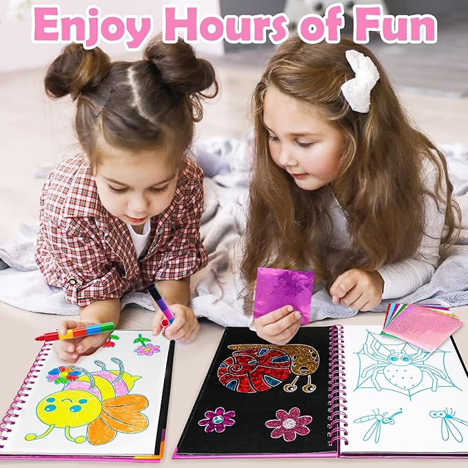 FUNNYB&G Foil Art Craft for Kids - Christmas Crafts Gift Party Favors Stocking Stuffers for Kids Fun Art Supplies Creative Birthday Gift Travel Toys for Girls Boys 4 5 6 7 8 9 Years Old(Insects)