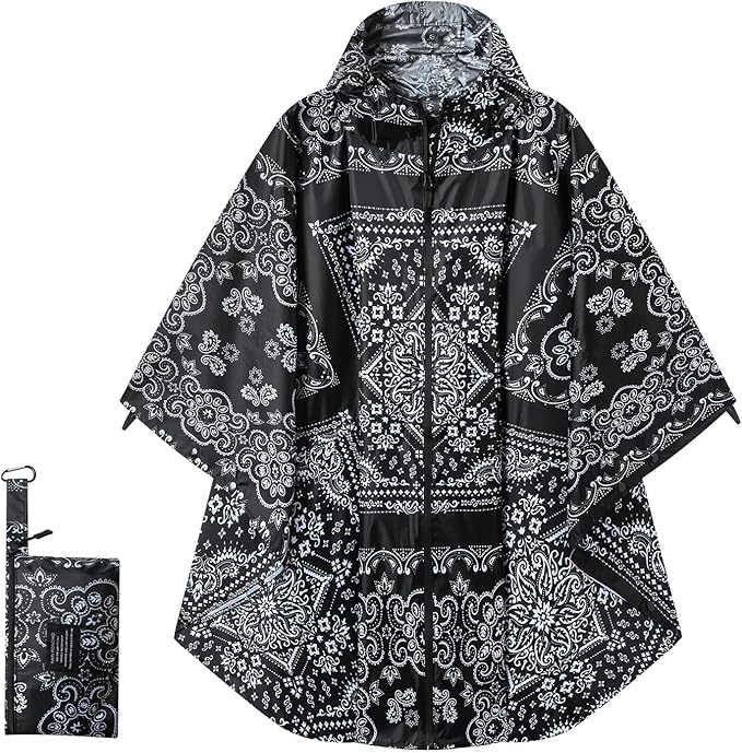 Hooded Rain Ponchos for Adult - Rain Coat and Rain Jacket with Waterproof Pocket and Zipper