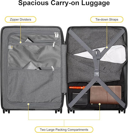 LEVEL8 Carry On Luggage with Compartment, 20 Inch Lightweight Hard Shell Rolling Suitcase with Wheels Airline Approved with Front Pocket, Double Tsa Locks, Navy Blue