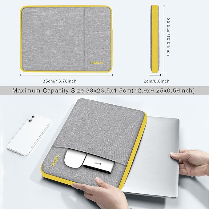 Slim Laptop Case 13.3 14 inch Sleeve, Rainproof & Shockproof Carrying Case for Notebooks Compatible with MacBook Pro 14" and All Models 13.3" MacBook Air/Pro, Most Popular 13"-14" PC,Gray-Yellow