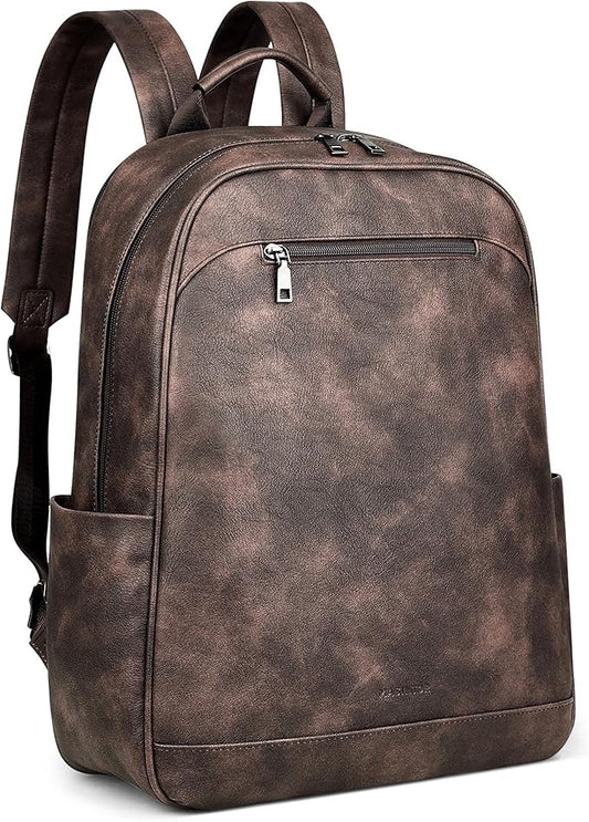 MASINTOR 15.6 inch Leather Laptop Backpack Purse for Women, Designer Travel and Work Bag with Laptop Compartment Retro Coffee