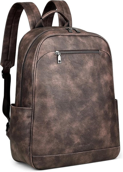 MASINTOR 15.6 inch Leather Laptop Backpack Purse for Women, Designer Travel and Work Bag with Laptop Compartment Retro Coffee