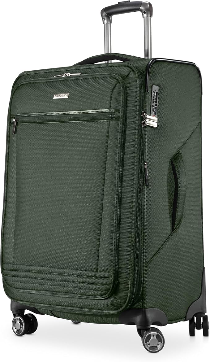 Ricardo Beverly Hills Avalon Softside Medium Check-In Luggage Made with Sustainable 100% Recycled PET (rPET), Lightweight, Eco-Friendly Travel, Expandable, Dual Spinner Wheels, Juniper Green, 24-inch