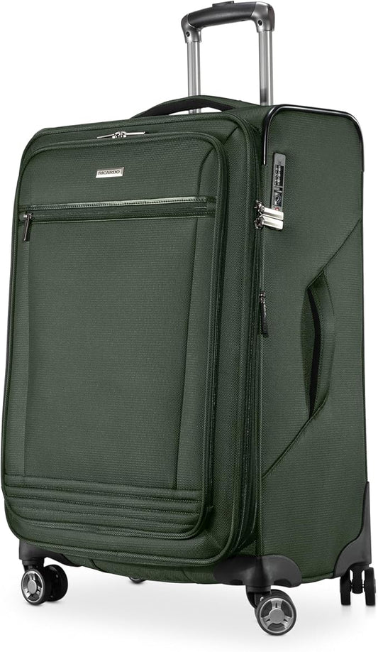 Ricardo Beverly Hills Avalon Softside Medium Check-In Luggage Made with Sustainable 100% Recycled PET (rPET), Lightweight, Eco-Friendly Travel, Expandable, Dual Spinner Wheels, Juniper Green, 24-inch