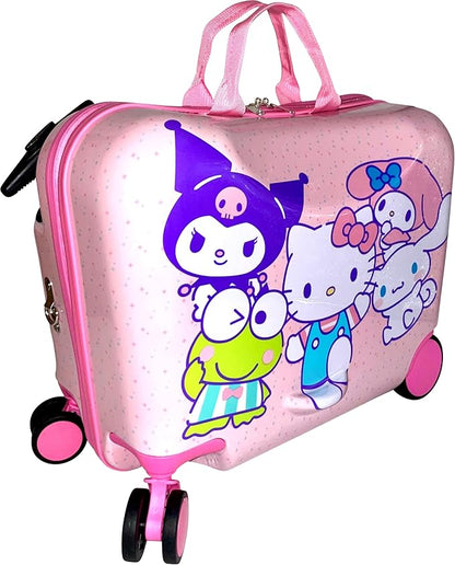 Fast Forward Ride-On 18" Suitcase For Kids/Tow-Along Toddler Carry-On Luggage With Wheels (Hello Kitty And Friends)