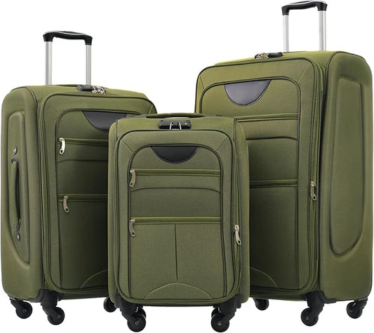 Luggage Sets 3 Piece Softside Expandable Lightweight Durable Softshell Suitcase Sets Spinner Wheels TSA Lock
