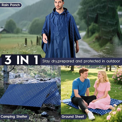 Bruvoalon 3-in-1 Rain Poncho with 1/4 Zip & Chest Pocket, Waterproof, Sunshade, Ground Mat for Adults & Youth Emergency
