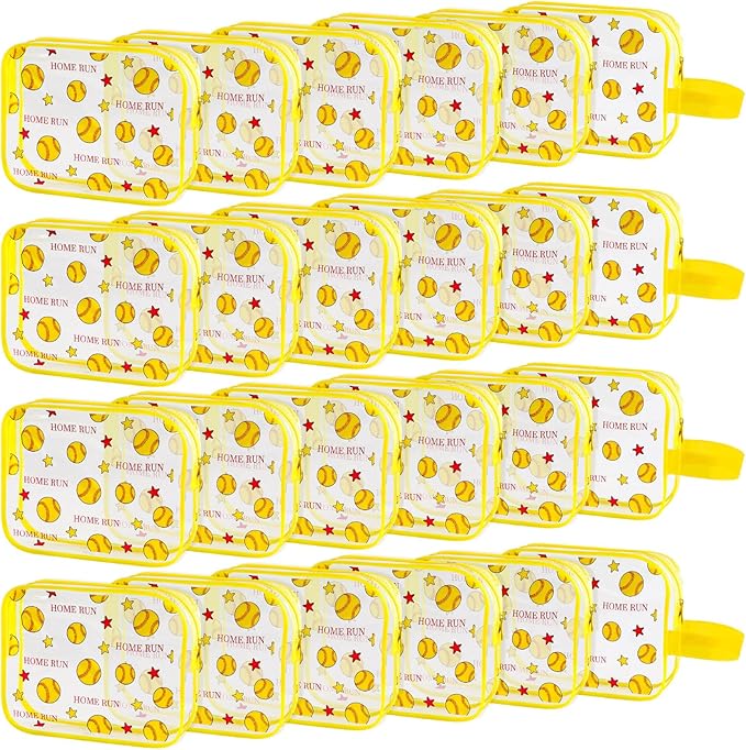 24 PCS Softball Gift Accessories Bags Softball Cosmetic Bags Goodie Snack Makeup Pouch Bag Waterproof Clear PVC Travel Bag with Zipper for Girls Team Gifts Valentine Player Sport Party Favors